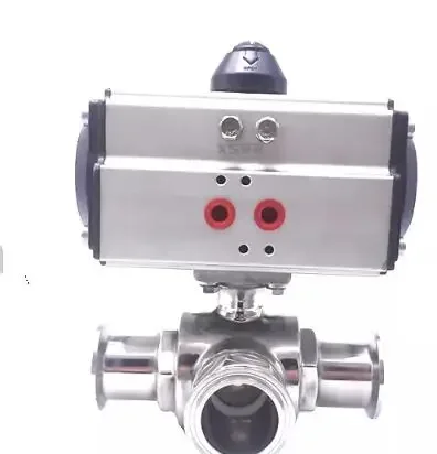 2Inch 50.8MM Stainless Steel Sanitary SS304 Pneumatic 3 Way Tri Clamped OEM Ball Valve With Pneumatic Actuator