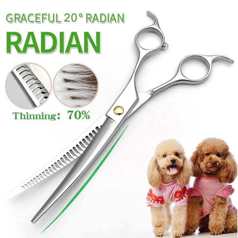 Cat Dog Round Head Trimming, Curved Teeth Cutting Fishbone 7' Magic Scissors, Pet Grooming Professional Scissors, 440C Steel