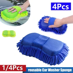 Microfiber Car Washer Esponja Escova, Limpeza Car Care, Detalhando Escovas, Lavagem Toalha, Luvas Auto, Styling Acessórios, 1 Pc, 4Pcs