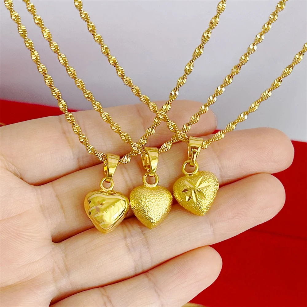 Women\'s Charm Necklaces 24k Yellow Gold Plated Heart Pendant Necklace Choker Collar Femme Trendy Jewelry Accessories Bijoux