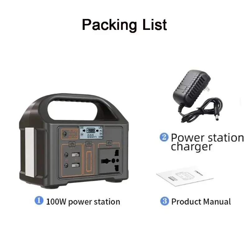 Portable Power Station Solar 100W 110V/220V 76.8Wh 24000mAh Generator Outdoor Emergency Mobile Power Bank for Camping Power LED