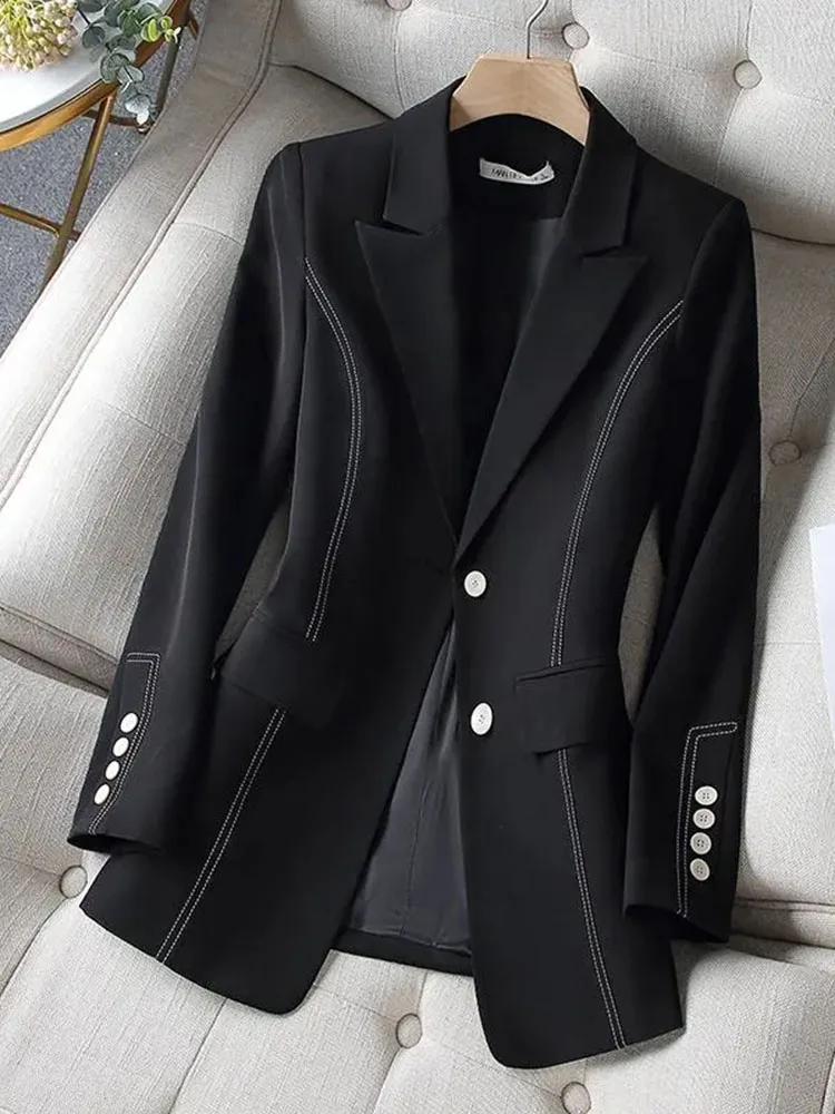 Casaco Feminino Chic Suit Jacket Women 2022 New Spring Autumn Black Blazer Vintage Outerwear Tops Fashion Loose Coat Female