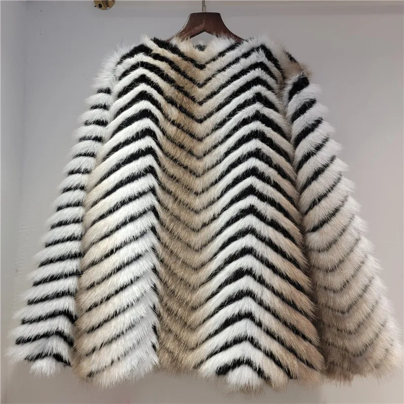 Clothland femmes rétro motif chevrons manteau de fourrure à manches longues col en V Chic Vintage épais hiver chaud veste Mujer CB253