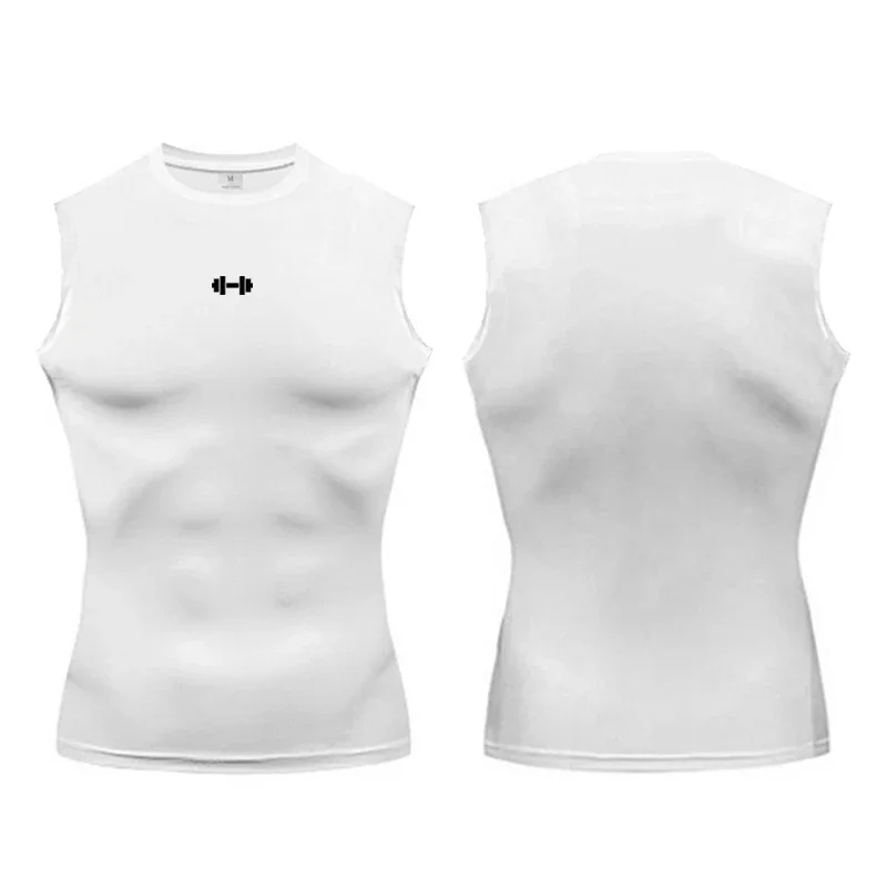 Compression Shirt Men Running Vest Summer Ice Silk Quick-drying Sports Sleeveless T-shirt Tight Basketball Gym Fitness Clothing image 2