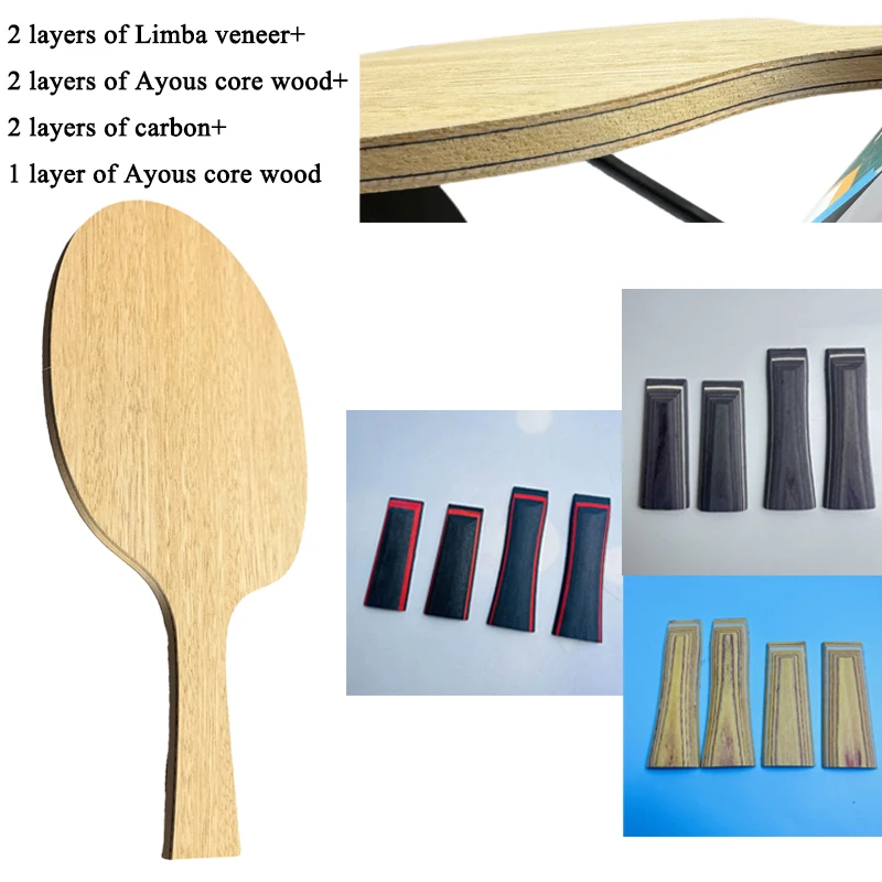 Pala de tenis de mesa profesional de 7 capas de madera con núcleo de Ayous y capa superior de Limba, mango FL/CS, para ping pong DIY