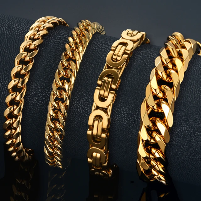 Mens gold chain link bracelet clearance