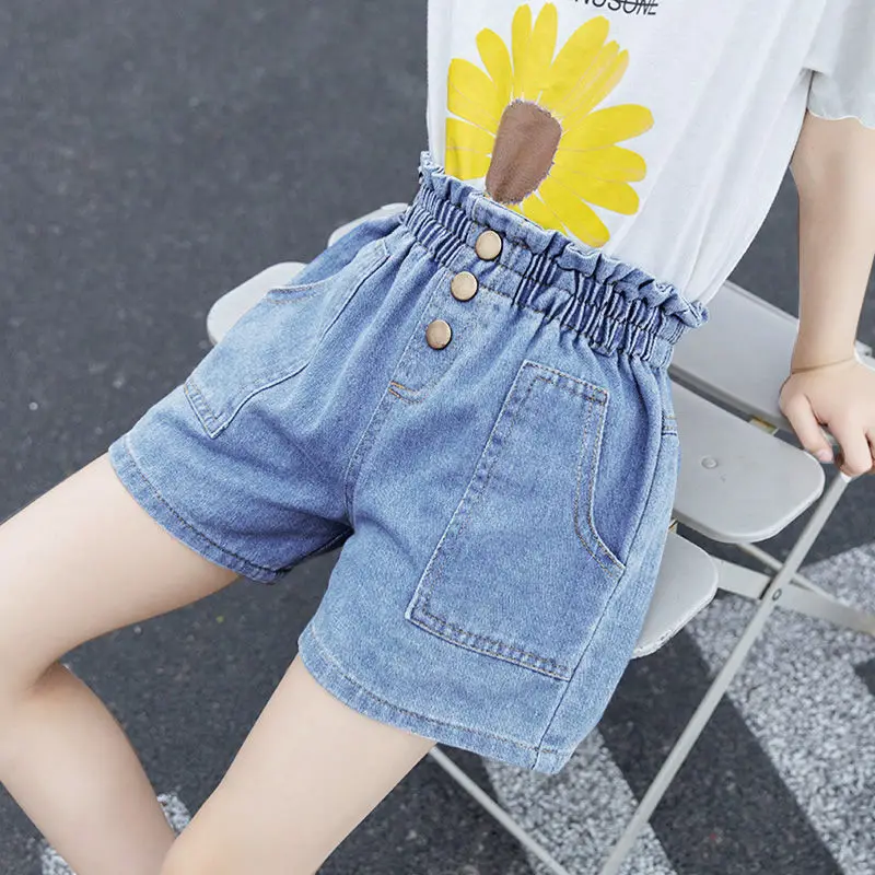 Elastic Waist Toddler Teenage Girl Denim Shorts Street Brief Style Soft Denim Jeans for 3-12Y Kids Summer Beach Shorts