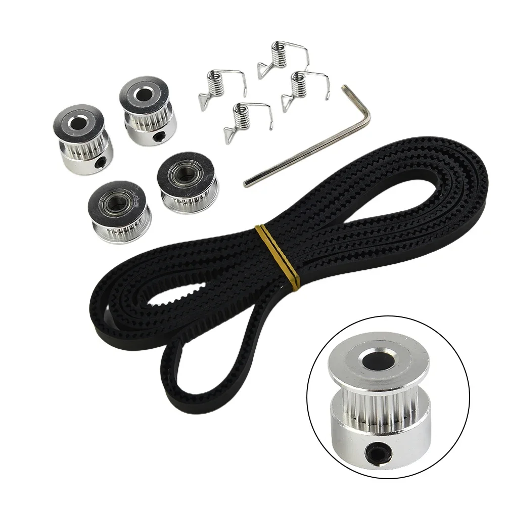2 Meters GT2 Timing Belt 6mm Wide 2PC 20 Teeth 5mm Bore Pulley Wheel 4PC Tensioner Spring Hex Wrench Idlers Printers CNC Parts