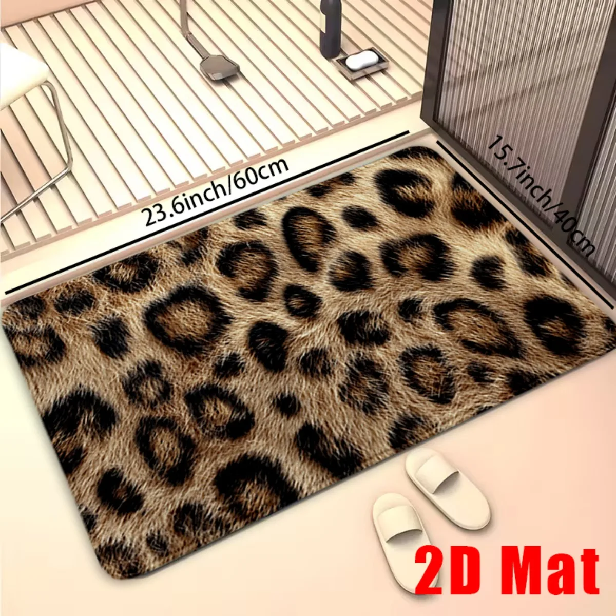 2D Flat, 1pc 2D Flat Faux Fur Leopard Print Flannel Area Rug Non Slip Luxury Animal Skin Carpet For Bedroom Living Room Floor