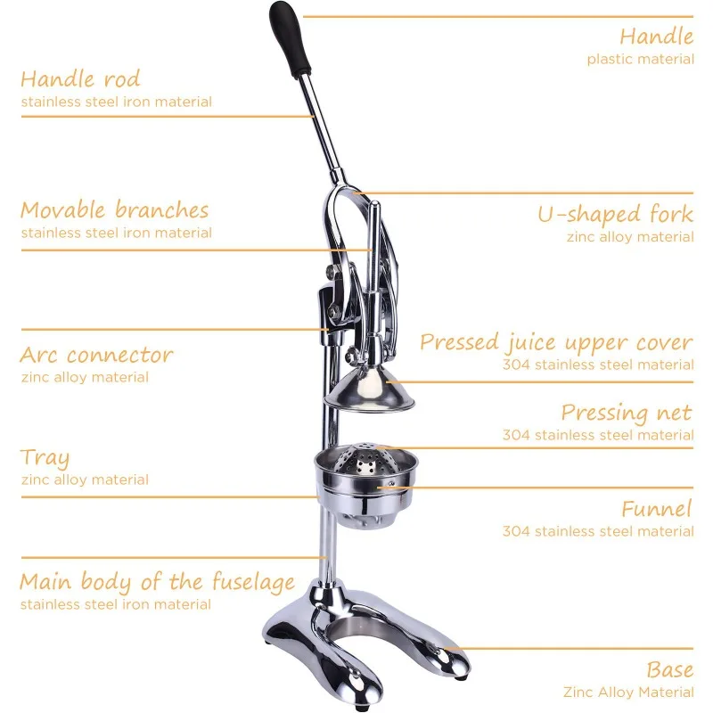 Aluminum Alloy Professional Citrus Juicer, Heavy Duty Orange Juice Squeezer, 304 Stainless Steel Orange Crusher Lemon Squeezer