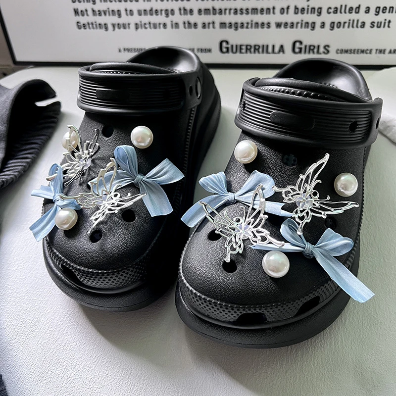 New Jibbitz Ballet Ribbon Hole Shoe Accessory Silver Butterfly Shoe Buckle Perfect For Beach Shoes & Personalizing Accessories