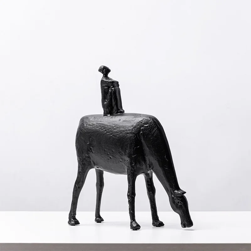 Modern Abstract Resin Crafts Wrangler Porch Desktop Ornaments Living Decoration Room Herd Cattle Black Person Home Decoration