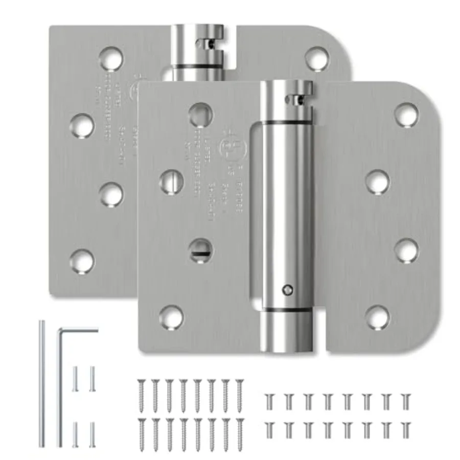 

Self Closing Door Hinges with Square and 5/8'' Radius Corners, 4 Inch Brushed Nickel Spring Loaded Hinges, Adjustable Tension f