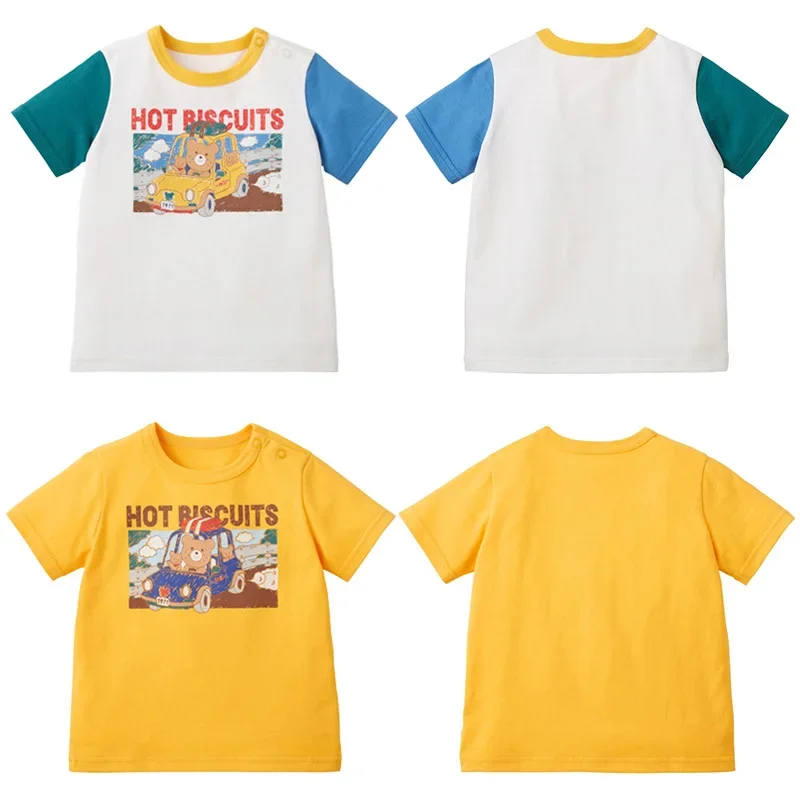 

Boys and Girls Clothes Miki Kids Wear Summer Cartoon Pockmarked Bear Print Short Sleeve T-shirt Round Neck Top