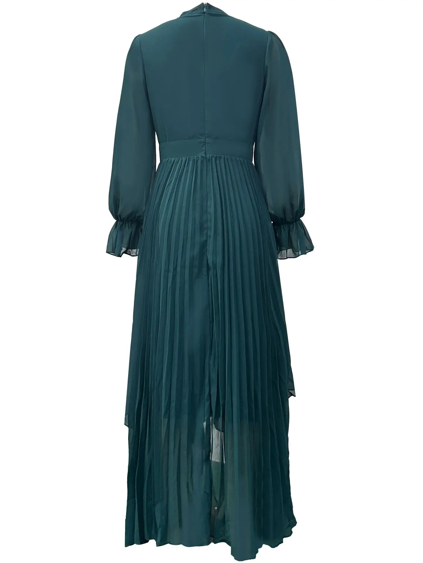 LGRQ 2026 Summer New Solid Color High Waist Dress With Ruffled Hem And Pleats Mid-Length Party Evening Gown