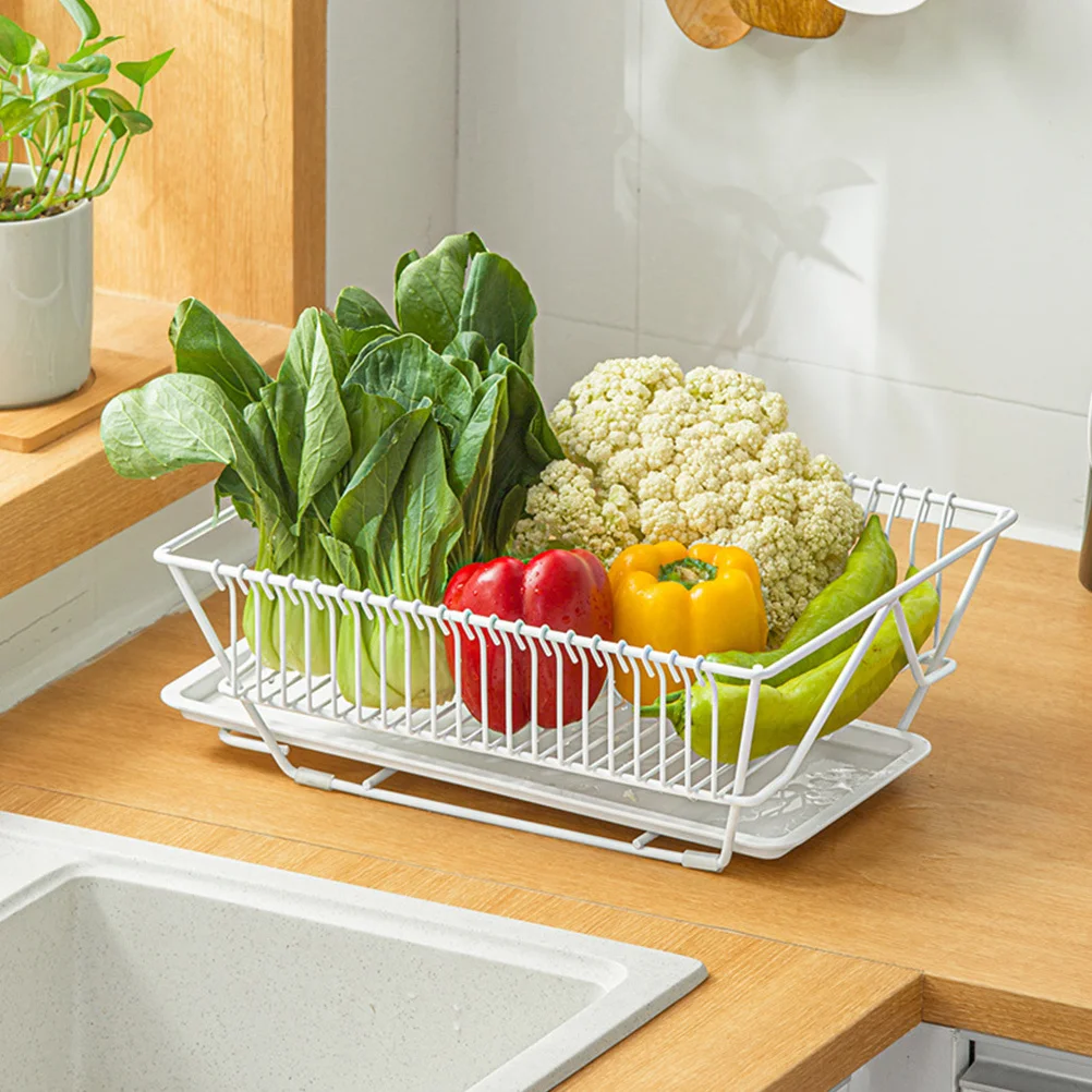 

Kitchen Drainer Metal Dish Drying Basket Stylish Practical Removable Tray Utensils Holder Countertop Organizer