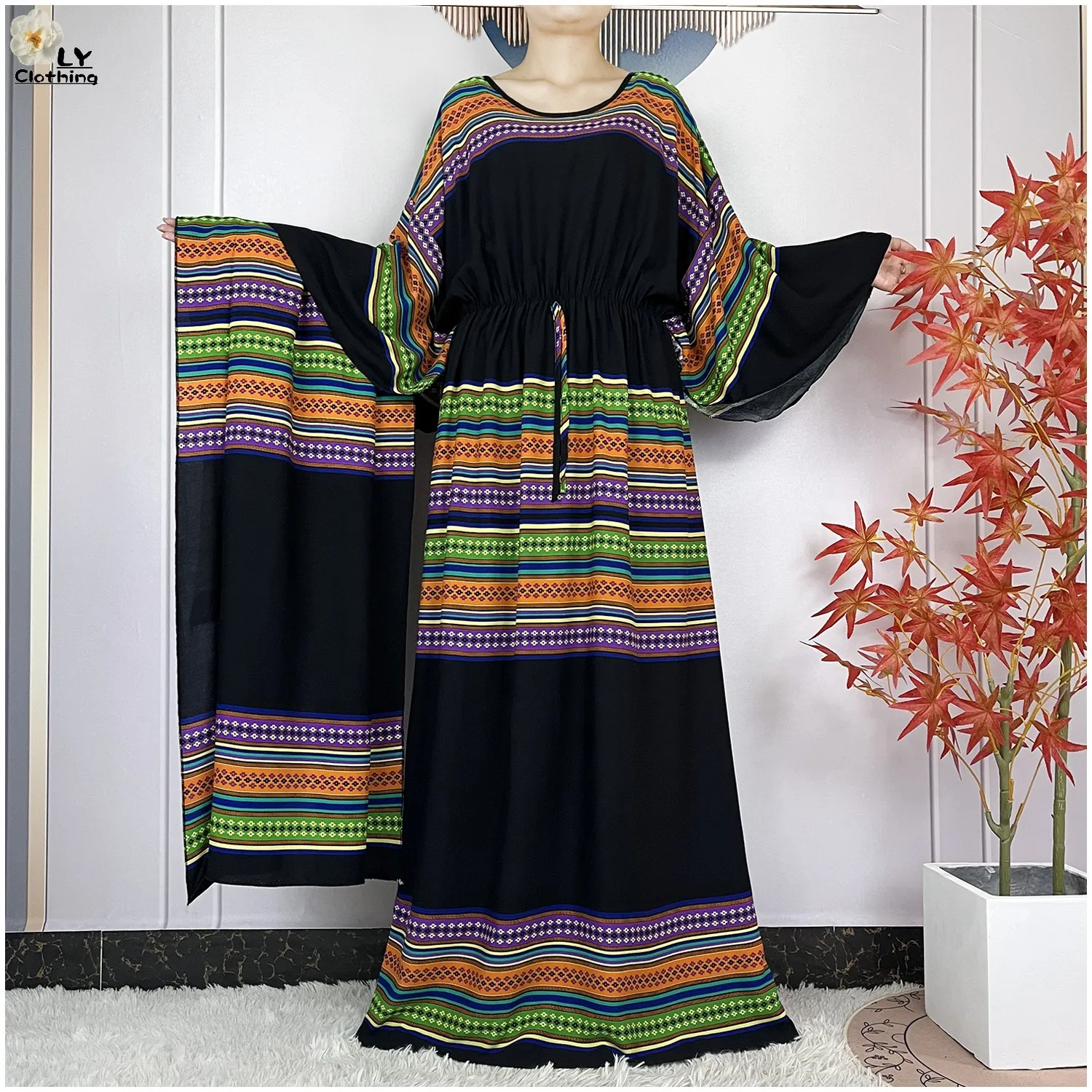 

2024 New Dubai Fashion Summer Lady Party Dresse With Big Scarf Cotton Loose Femme Islam Short Sleeve Maxi African Casual Abaya