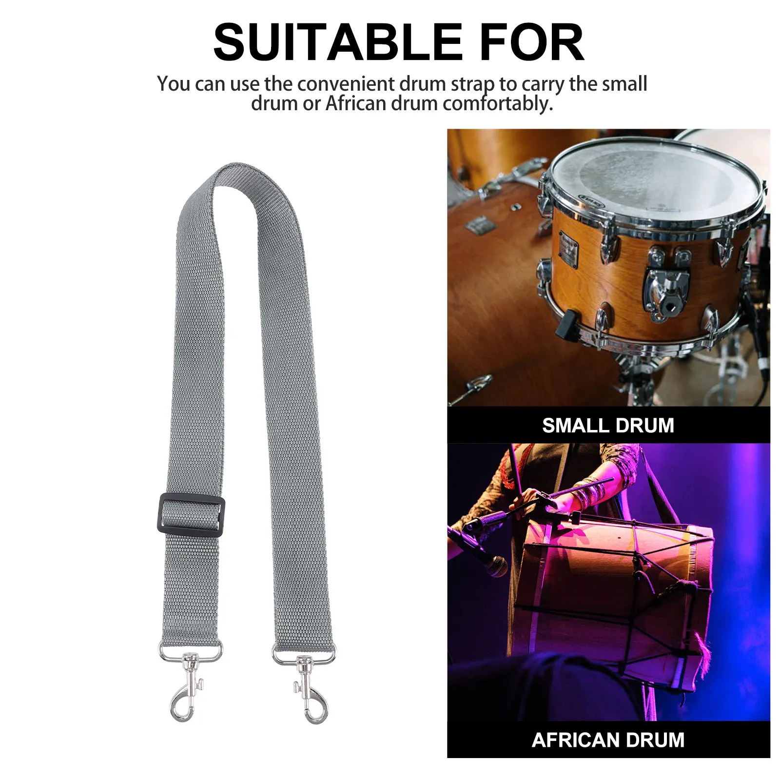 

Adjustable Marching Snare Strap Sling Durable Metal Clasp Easy To Use Replacement For African Drum Nylon Drum Belt Shoulder
