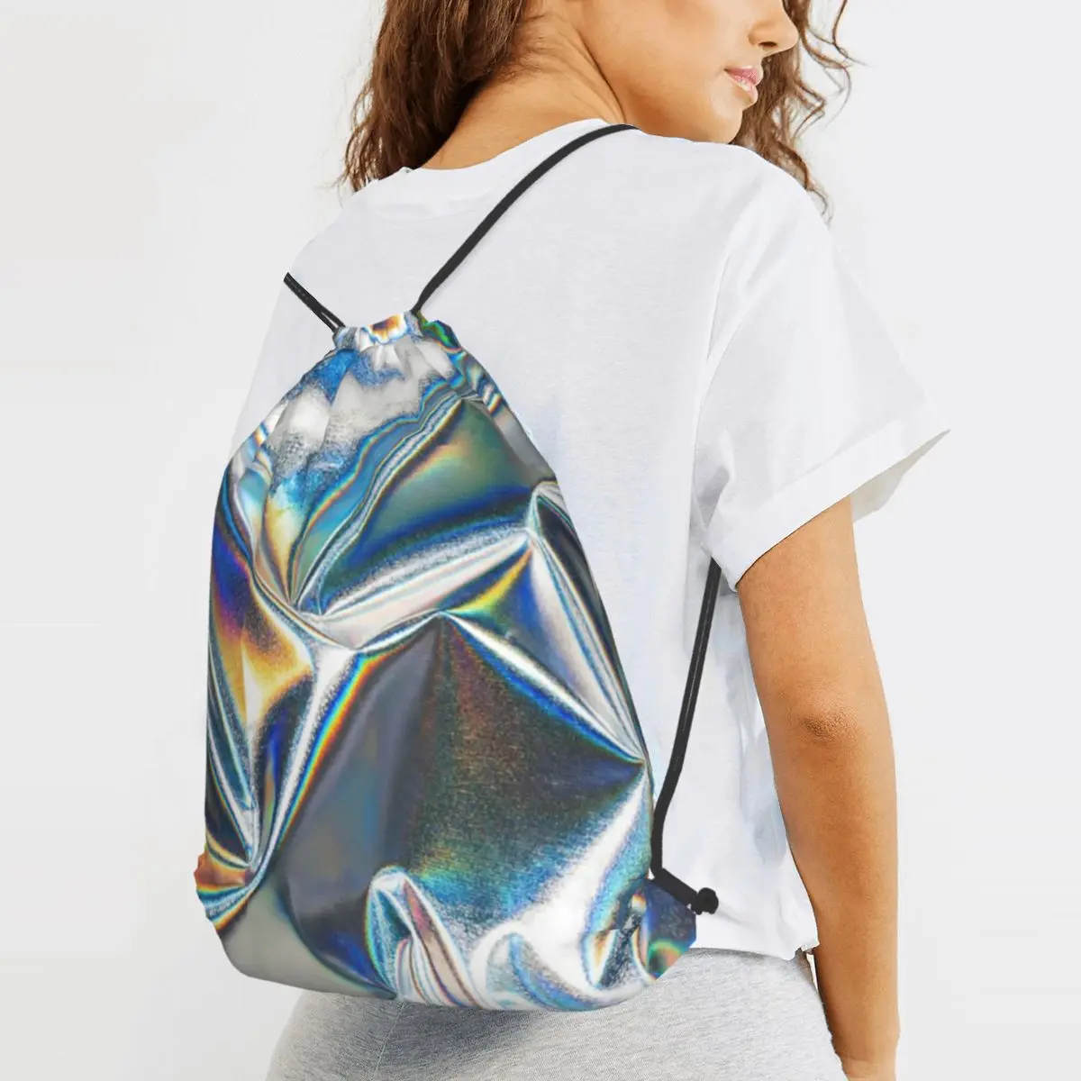 

Print Of Fabric In Rainbow Colors Backpacks Casual Drawstring Bundle Pocket Shoes Bag Book Bags for Man Woman School