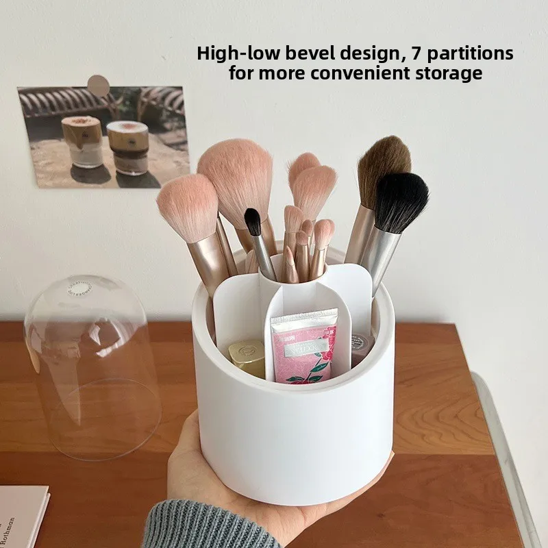 360° Rotating Makeup Brush Holder Large Capacity, Dustproof Cosmetic Storage Organizer, Multi-Compartment Desktop Pen Holder view 5