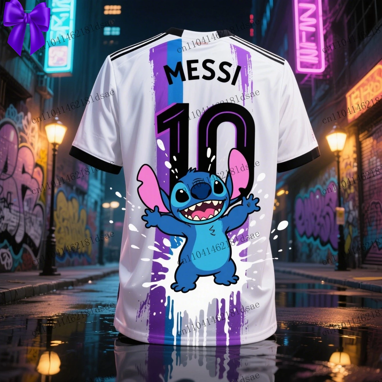 تي شيرت كرة قدم بطباعة ثلاثية الأبعاد من Stitch & Messi Collaboration، جيرسي صيفي مريح وأنيق للأطفال والكبار والأولاد والبنات #2
