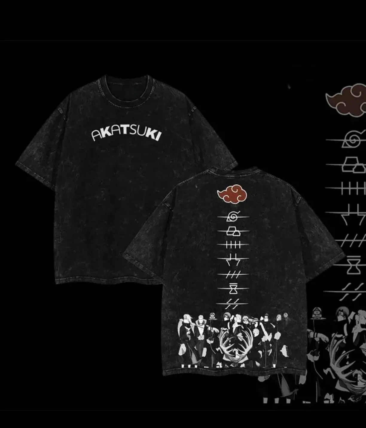 Akatsuki T-Shirt Naruto Cloud Vintage Acid Wash Streetwear Übergroßes Retro Anime Grafik Herren T-Shirt Baumwoll-Oberteil Itachi Kleidung