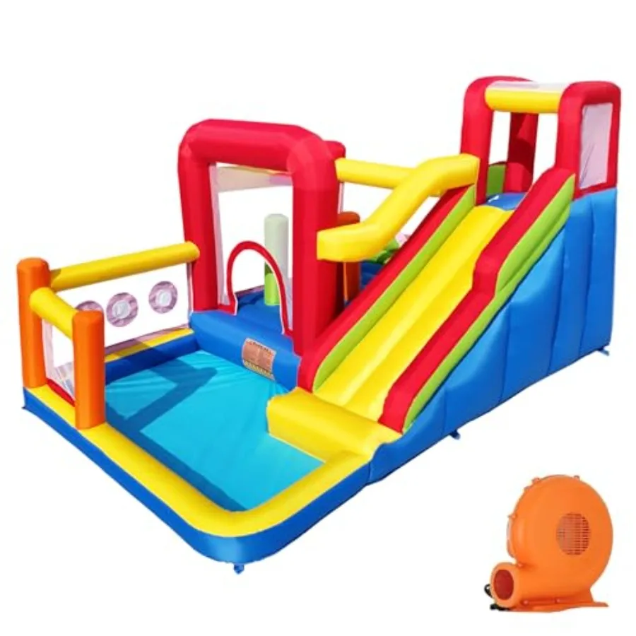 

Inflatable Bounce House with Blower for Indoor Outdoor Jumping Bouncer with Slide Climbing Wall Obstacles Trampoline Ball Pit P