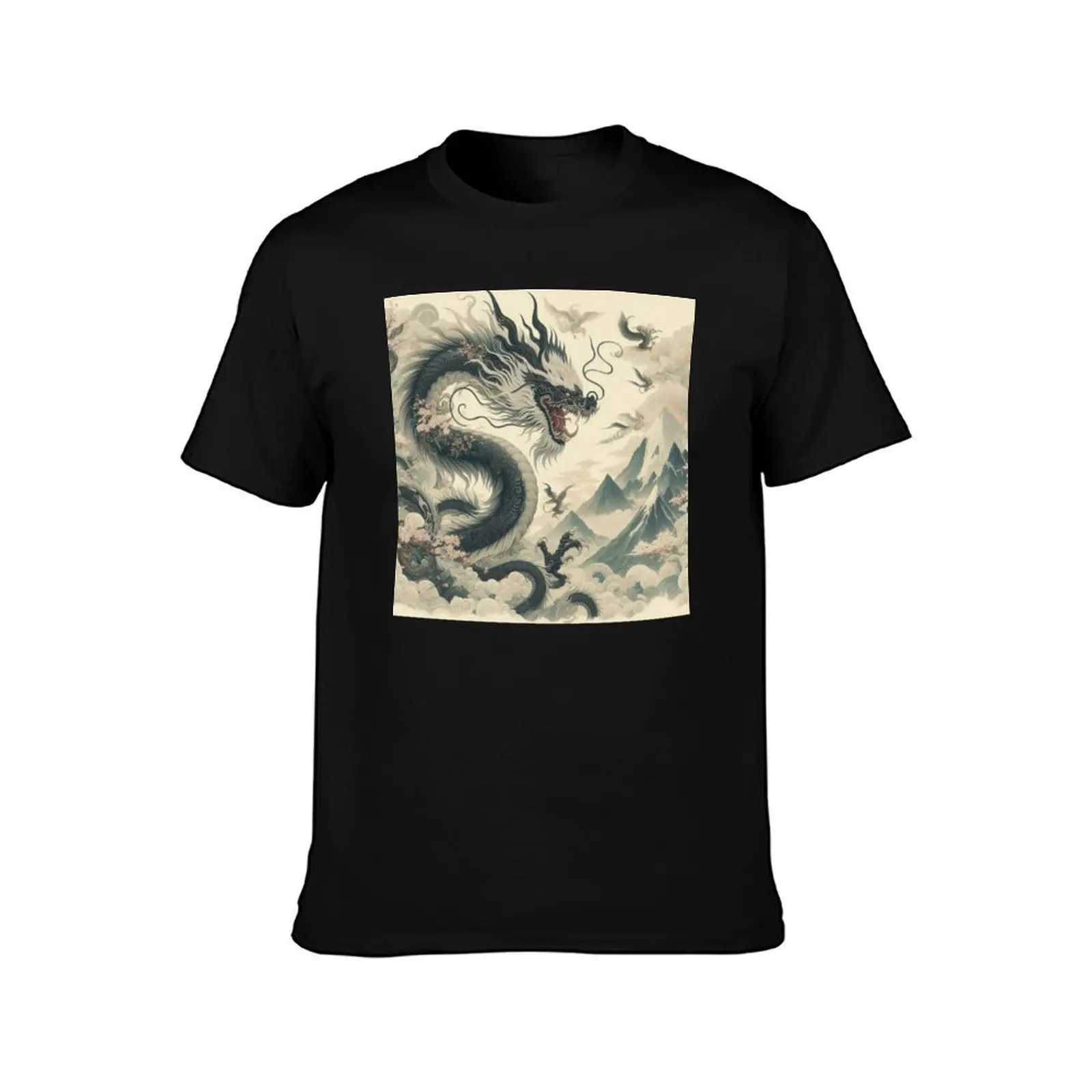 Black Dragon Dancing in the Sky T-Shirt Outdoor Sports Lightweight Tee