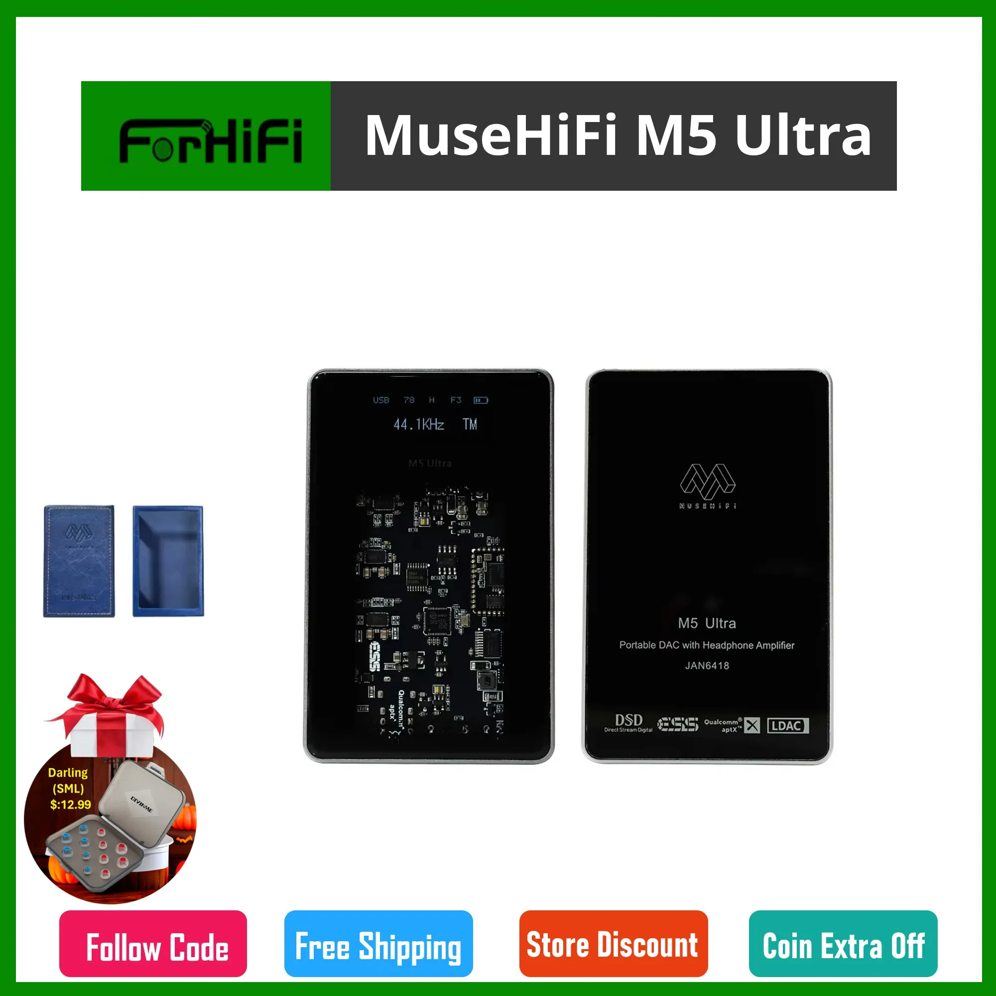 Musehifi M5 Ultra Hi-Res Portable Bluetooth USB DAC & AMP ES9038Q2M Chipset Vacuum Tubes Display Screen Headphone Amplifier