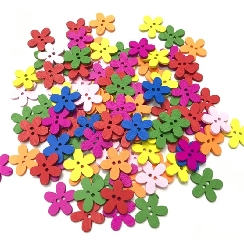 50PCS 15mm 2-Hole Mix Color Plum Flower Shape Wooden Buttons for Sewing Scrapbooking Craft Technological Garment Accessories