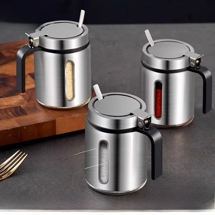 

Набор контейнеров для приправ из нержавеющей стали 304: комбинированный кухонный набор, бутылки для специй, емкости для глутамата натрия и соли.