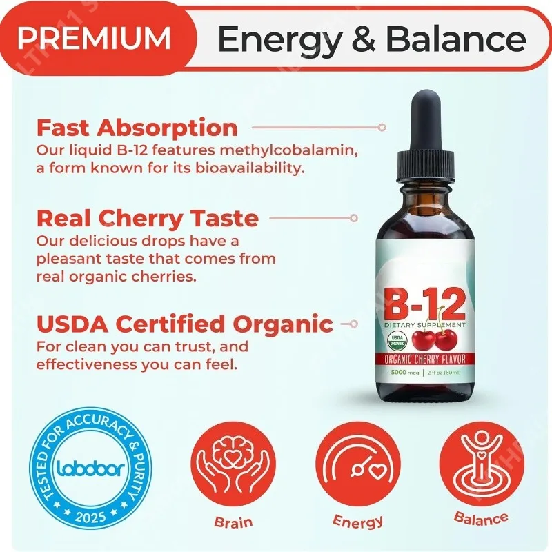 Vitamin B12 Drops 5000mcg Methylcobalamin B12 Liquid Sublingual Supplement Vegan Sugar Free Daily Daily Nutritional Support 60ml