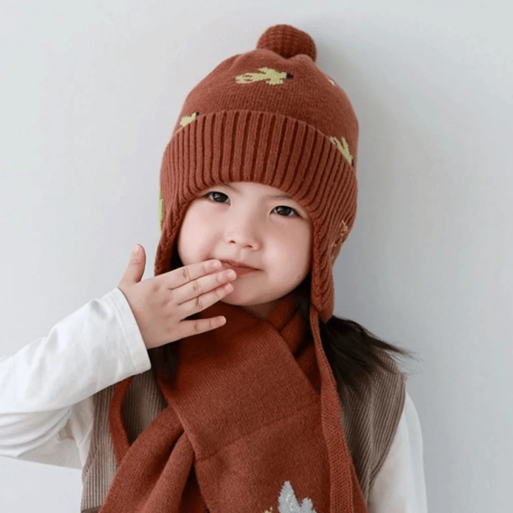 

Fleece Lining Winter Baby Crochet Hat Soft Lace-up Toddler's Knitted Cap Windproof Solid Color Ear Protection Hat