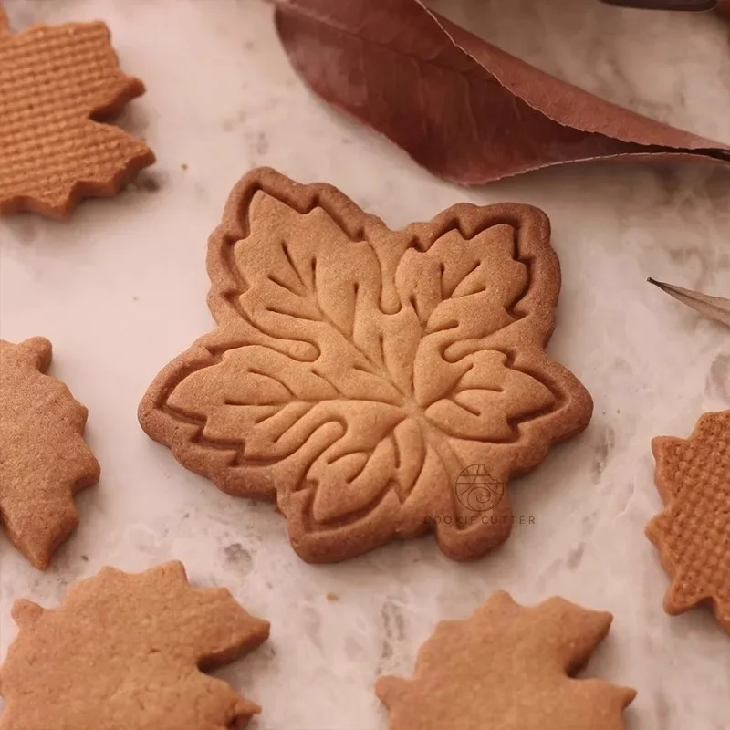 Autumn Pastry Pressed Mold Maple Leaf Shape Cookie Cutter Botany Biscuit Stamp 3D Baking Tool  Accessories DIY Cake Kitchenware