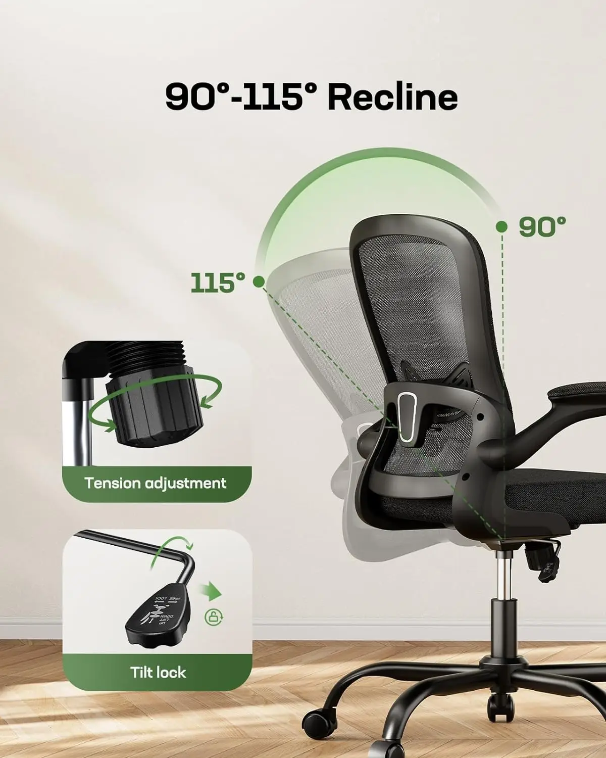 Marsail Office Chair Ergonomic-Desk Chair: Mesh Back Home Office Chair with Adjustable Lumbar Support, Computer Desk Chair