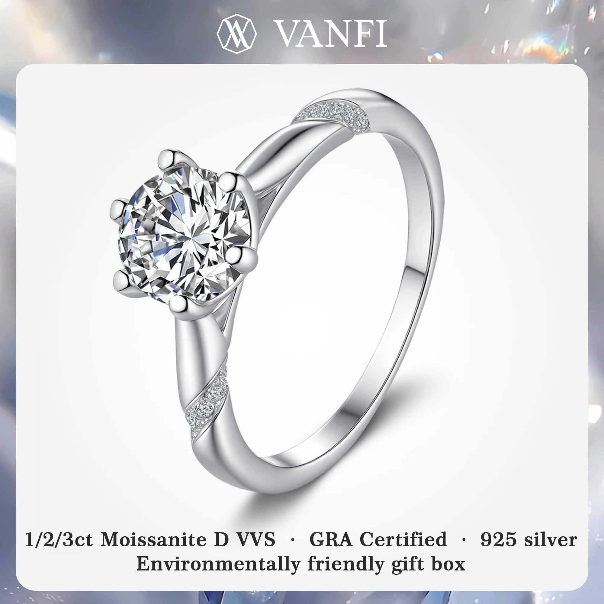 

kfvanfi 1/2/3ct Moissanite D VVS 925 sterling silver flower women's ring plated with 18K white gold wedding proposal GRA jewelry