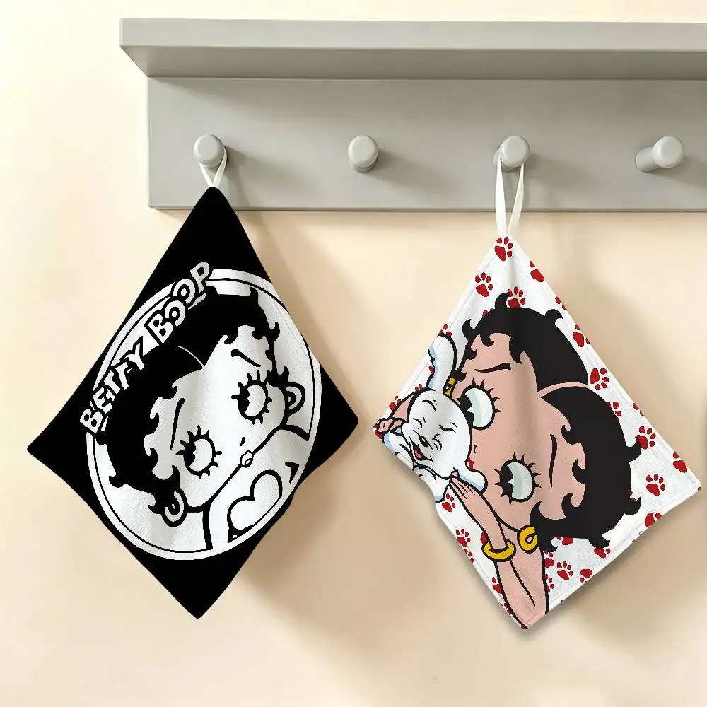 B-Betty Girl B-Boops Hanging Kitchen Towel, Polyester Cotton Fabric, Absorbent Hand Wiping Towel for Home Dormitory