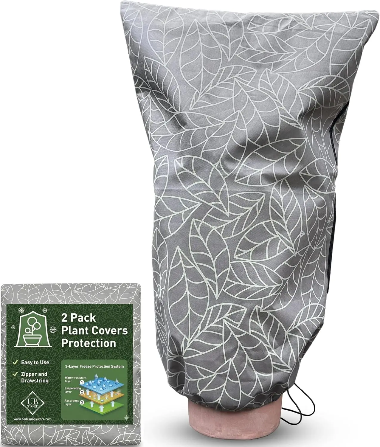 

Многоразовые укрытия для растений 32x47 дюймов с застежкой-молнией и шнурком для защиты от зимних заморозков, 2 штуки, коричневые садовые покрывала