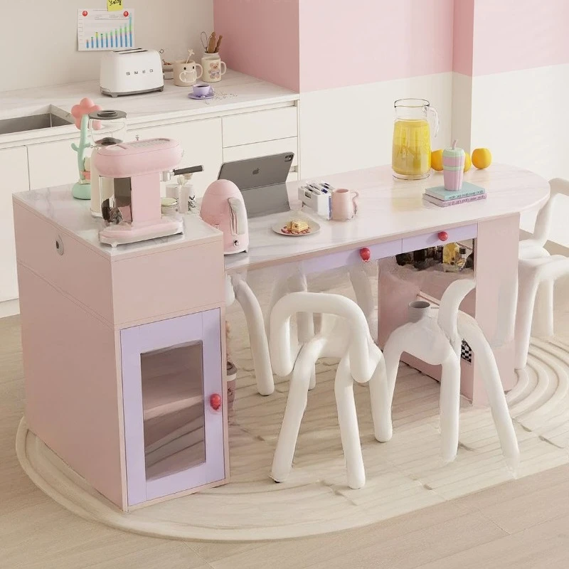 Dopamine style, retractable, slate arched, mid-island dining table