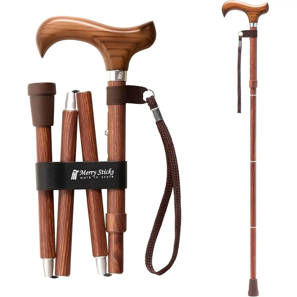 

Adjustable Collapsible Walking Cane for Men & Women, Ergonomic Handle, Wrist Strap - Senior Mobility Aid, Sen Wood