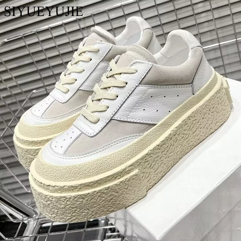 Spring Soft Rubber Sole Thick Bottom Flat Shoes Women Genuine Leather Lace-up Casual Shoes Comfortable Vacation Sneakers Unisex