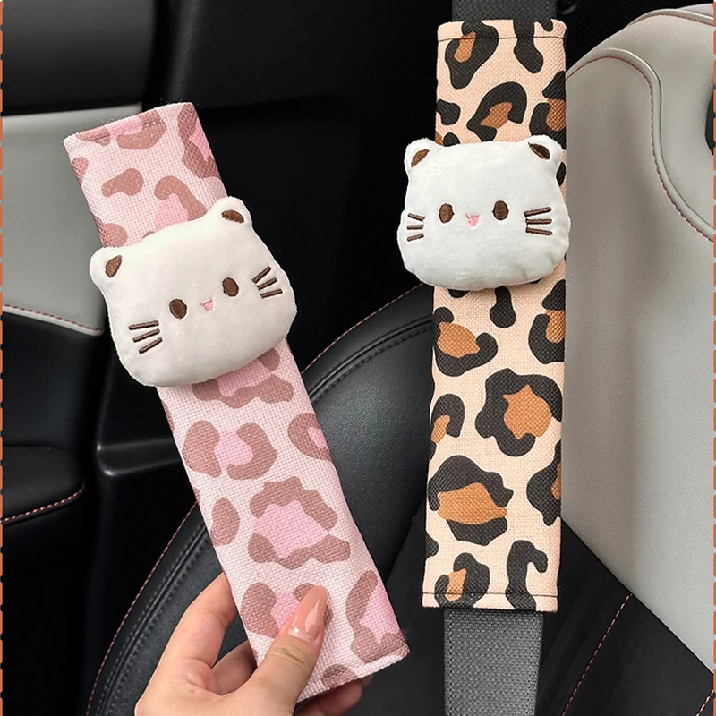 

1Pc Seat Belt Cover Leopard Print High-Grade Linen Shoulder Pad Soft Breathable Neck Guard Universal for Ford VW Tesla Nissan