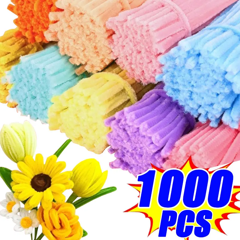 

1000/100pcs Colorful Twisting Bar Chenille Fluffy Pipe Cleaners Stems Plush Stick DIY Tinsel Rod Strips Kids Art Educational Toy
