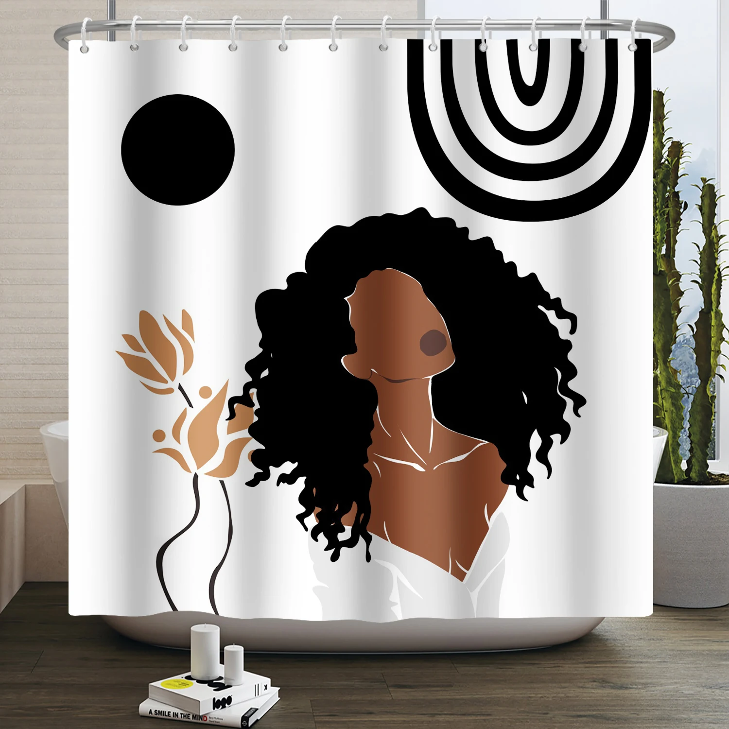 

Abstract Aesthetic Mid Century Shower Curtain Black Women African American Sexy Lady Sun Polyester Waterproof Bathroom Curtain