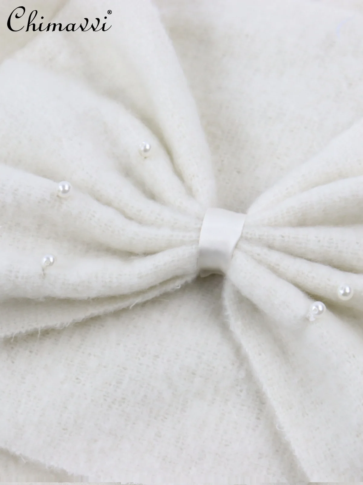 オフホワイト スカーフ 秋と冬 和風 甘いリボン 冬 暖かい かわいい 女の子 多用途 エレガント 暖かい 女性用ショール