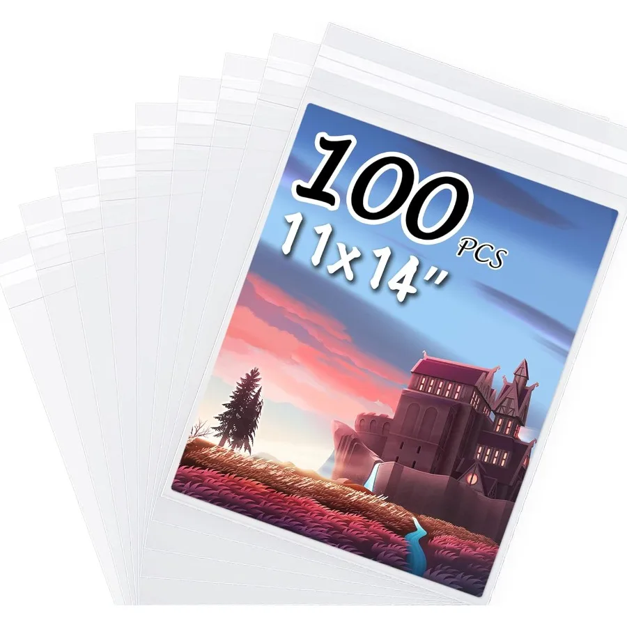 100 حزمة 11 3/7 × 14 3/8 بوصة كريستال صور الأكمام أكياس التخزين ل 11x14 صور حصيرة الأكمام الفنية للمطبوعات شفافة بروتي