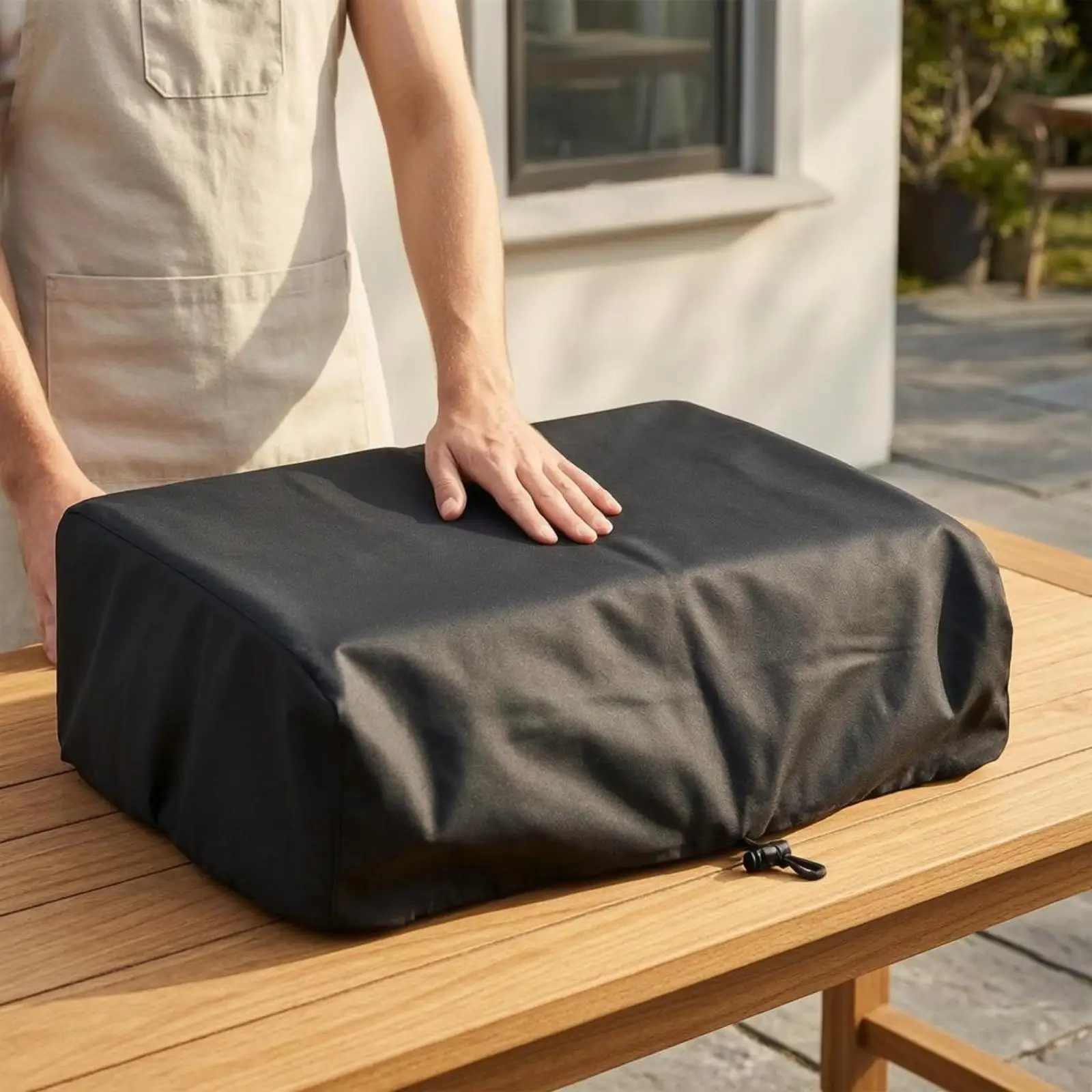 Heavy Duty Grill Cover Oxford Cloth Black Rectangular Griddle Protector Drawstring Edge for Tabletop Cooking Surface Outdoor BBQ