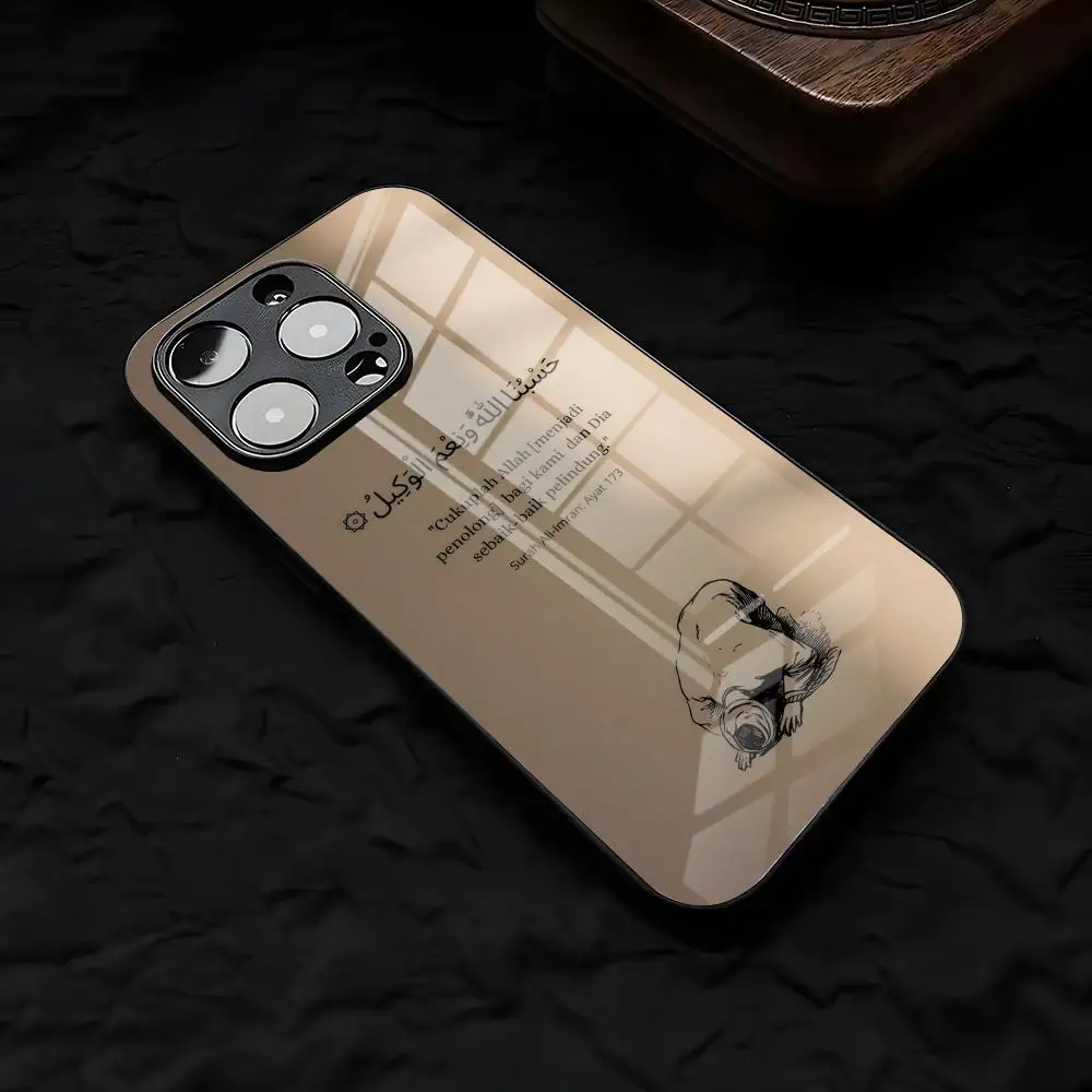 حافظة هاتف إسلامية للقرآن الكريم العربي لهاتف آيفون 17 Air 16 E Pro Max 15 14 13 Mini 12 Pro 11 Max Plus غطاء زجاجي أسود