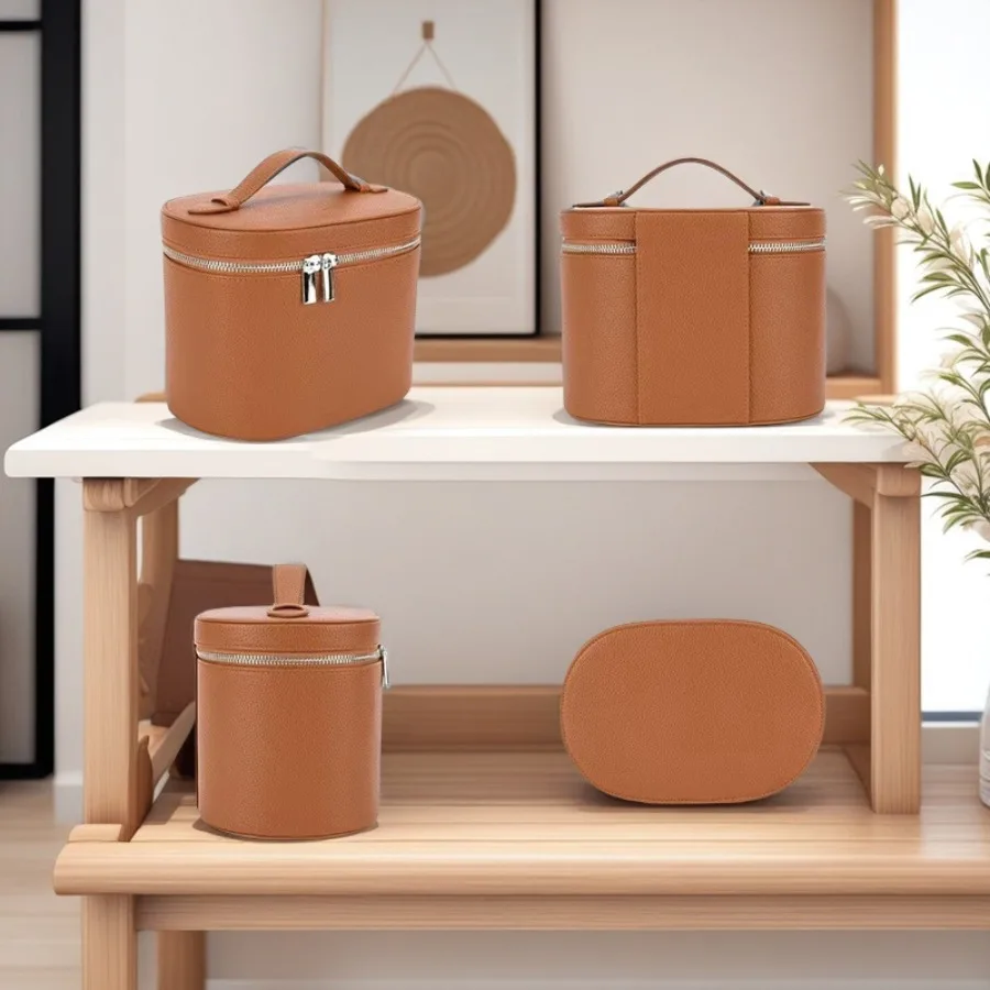 

Lychee pattern simple pu leather double zipper waterproof wash cosmetic bag convenient large capacity travel skin product bag
