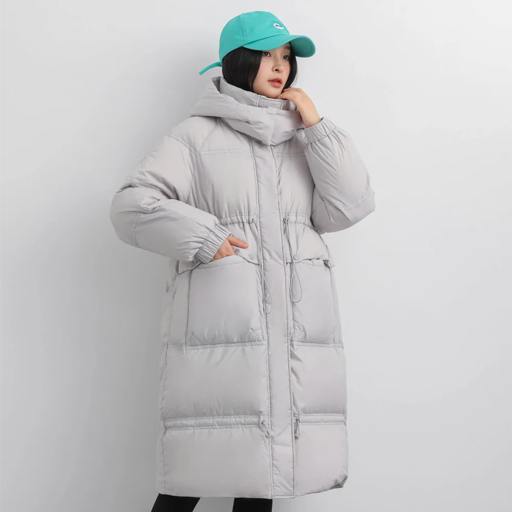 YAYA 2022 Women Down Jacket Detachable Hood Long Overcoat Light Soft Fabric Winter Puffy Padded Parkas